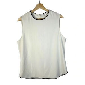 Equipment Ivory White Black Trim Sleeveless Blouse L